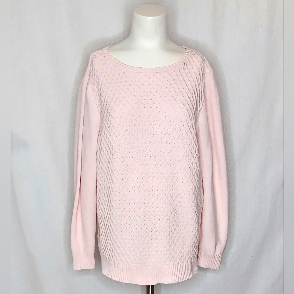 Karen Scott Light Pink Textured Knit Cotton‎ Sweater Size L
